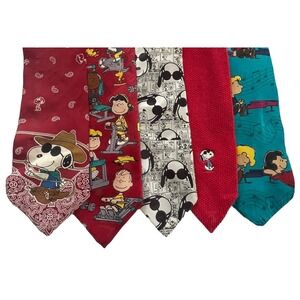 PEANUTS LOT OF 5 NECK TIES SNOOPY CHARLIE BROWN WOODSTOCK Novelty Cartoon Crafts